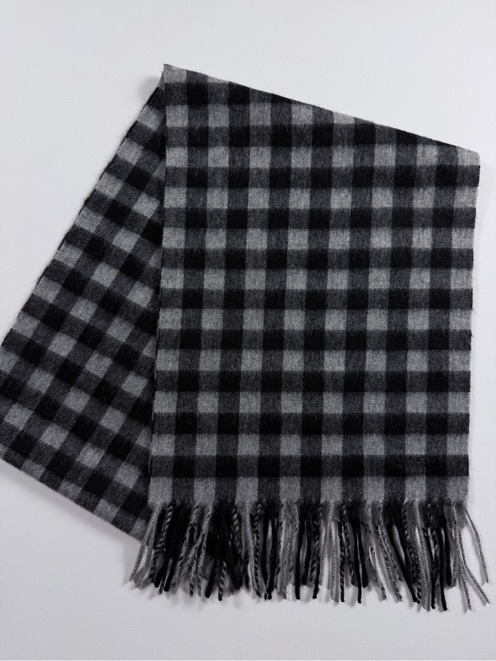 Coach F21057 Wool Cashmere Scarf Buffalo Check Plaid Black Gray Unisex
